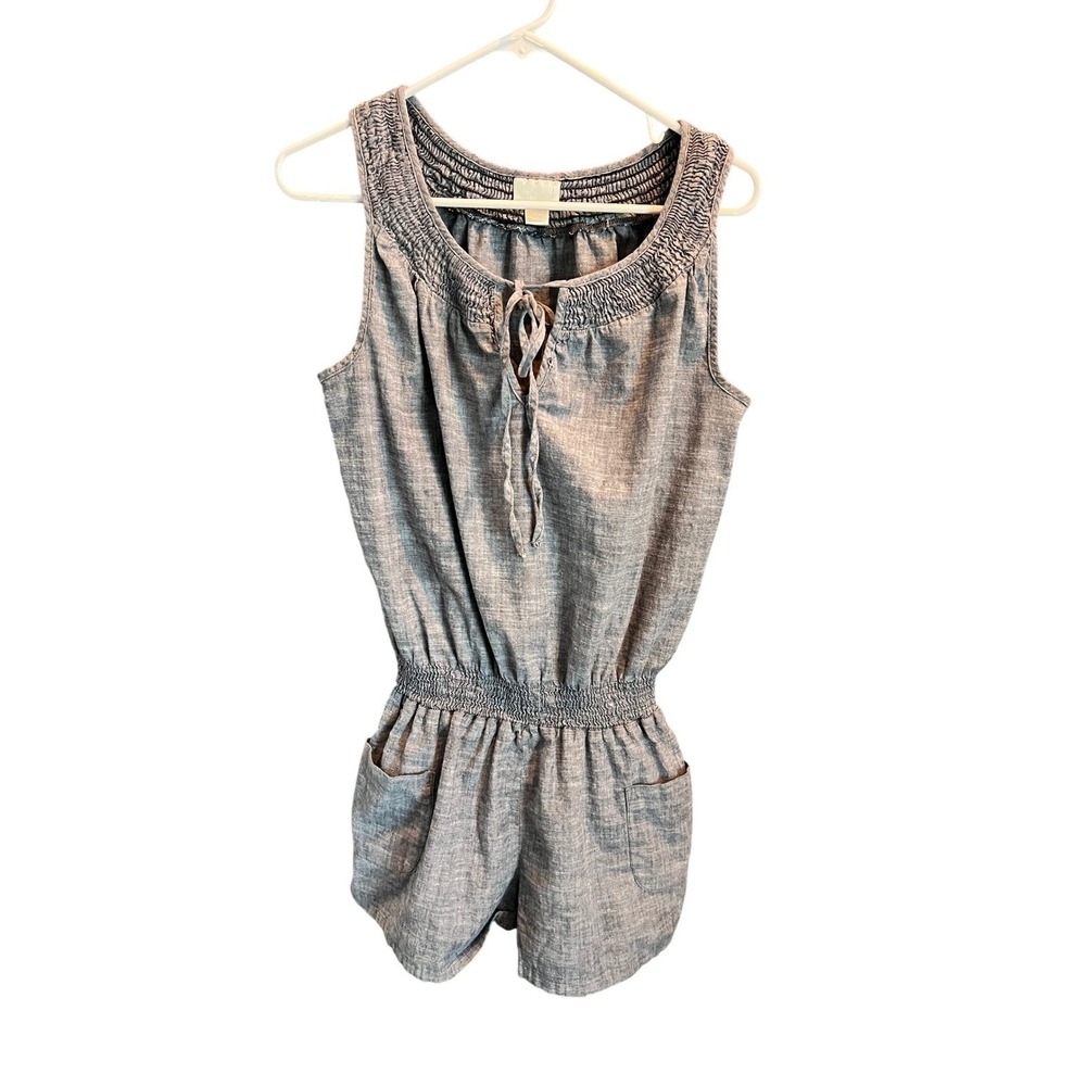 Mossimo Supply Co Womens Gray Smocked Waist Sleeveless Cotton Romper Size M